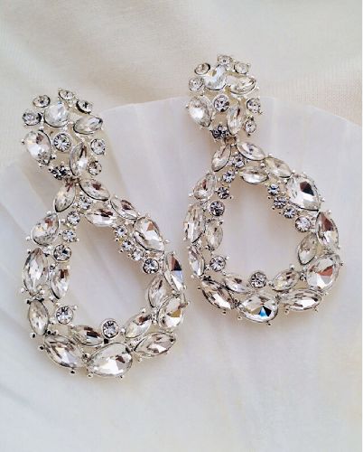 گوشواره مجلسى فول نگين زنانه Tosh Free نقره ای