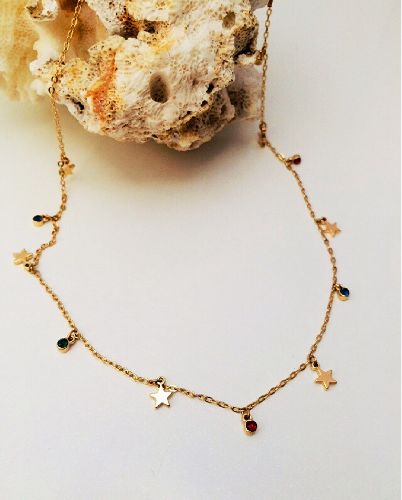 گردنبند اويز ستاره و نگين مولتى كالر زنانه Tosh