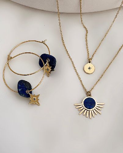 ست بدلیجات استیل سنگ لاجورد زنانه Tosh