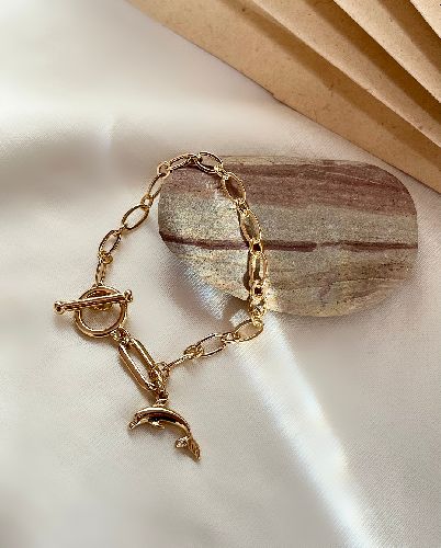 دست بند هرمس قفل T و اویز دلفین زنانه Accessories Free طلایی