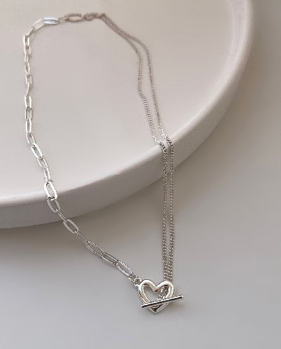 گردنبند قلبی قفل T زنانه Six Free نقره ای