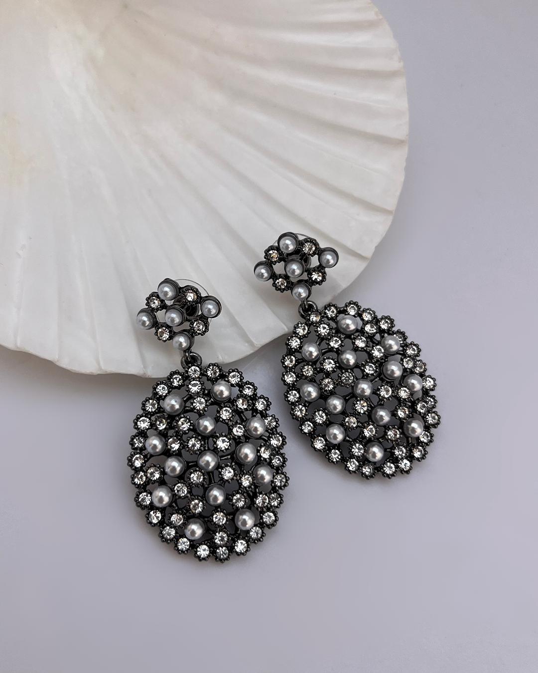 گوشواره مجلسی نگین و مروارید زنانه Tosh